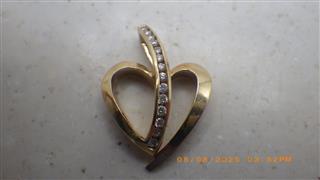 14K Yellow Gold Channel Set Diamond Slide Open Heart Pendant, 7.6g